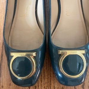 Salvatore Ferragamo Square Toe Patent Leather Flats, size 6